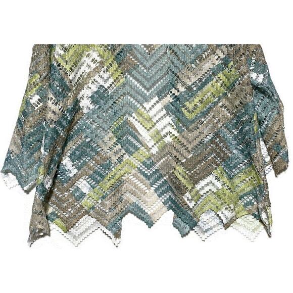 Alfred Dunner Floral Lace Open Front Jacket Size XL Blue Green 3/4 Sleeves - Picture 6 of 7